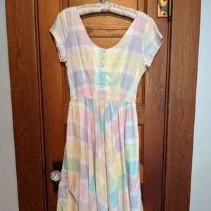 Vintage Rainbow Pastel Gingham Midi Dress